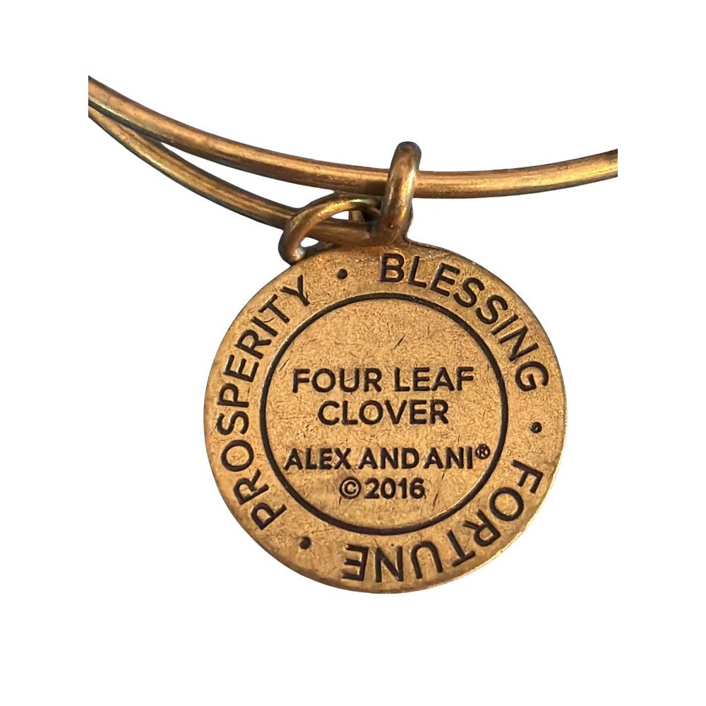 Four Leaf Clover Charm Bracelet Alex And Ani Gold Tone Slide Adj Symbols Tokens - Picture 4 of 6